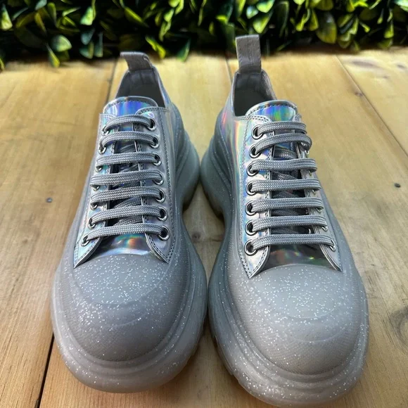 Alexander McQueen Tread Slick Iridescent Sparkle Translucent Sneaker Boots 38 - Picture 2 of 11